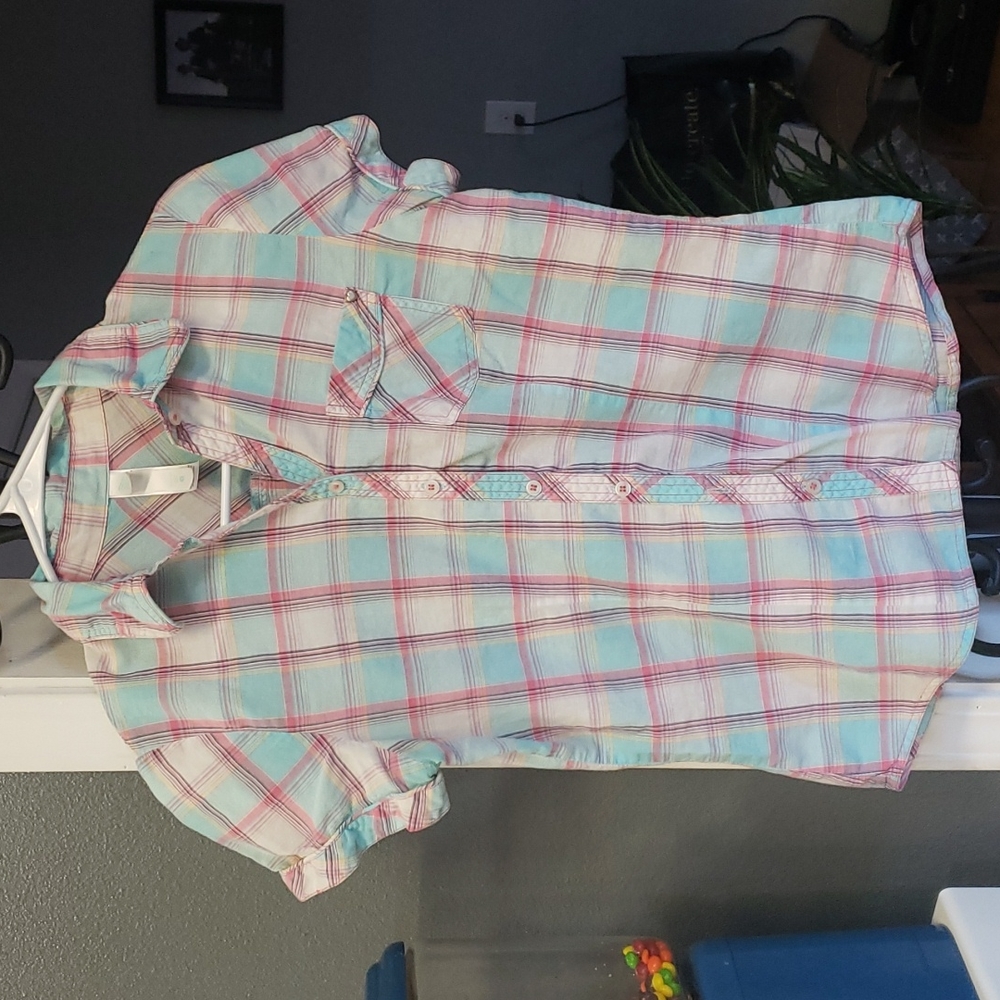 M PacSun/Lilu Cotton Candy Plaid Button Up Top.